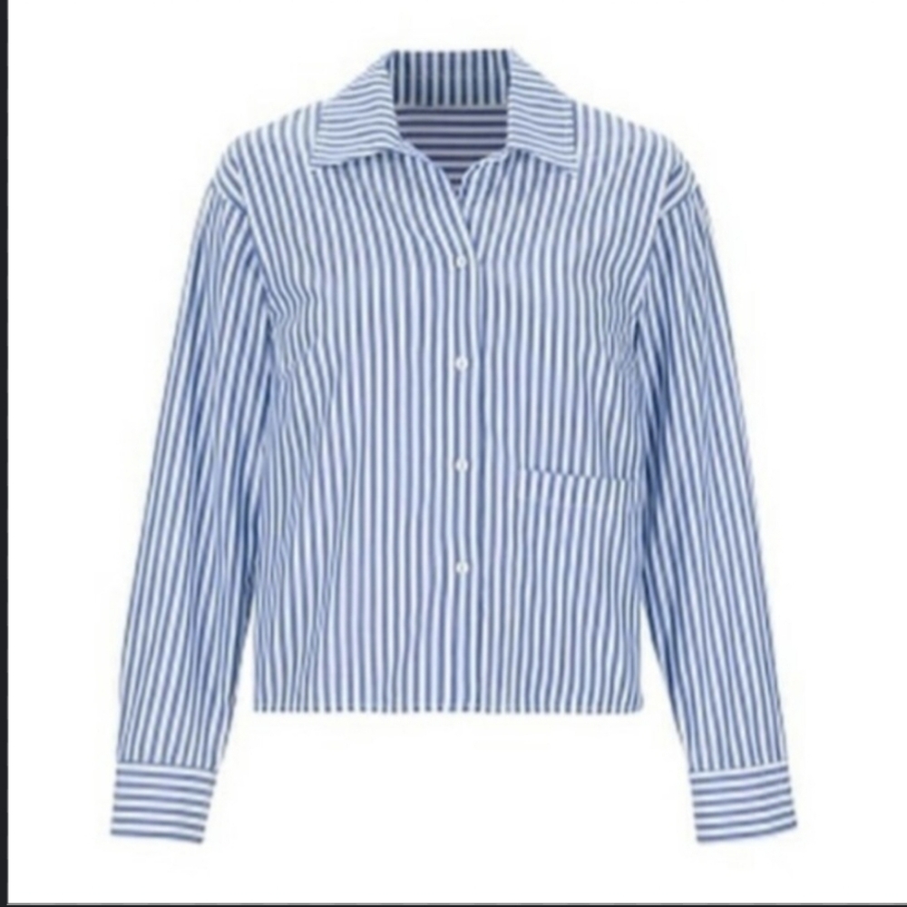 Cabi Stripe Crop Button Down.